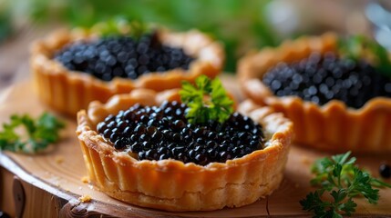 black caviar in tartlets.