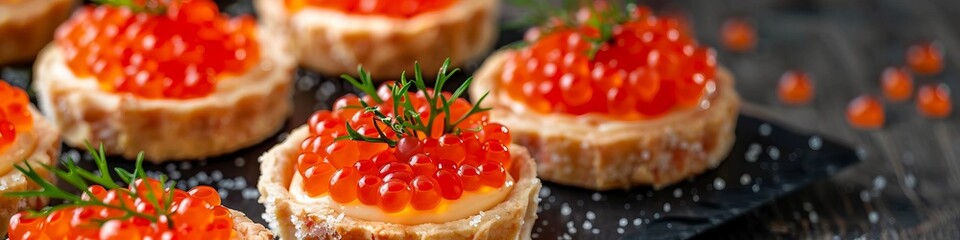 red caviar in tartlets.