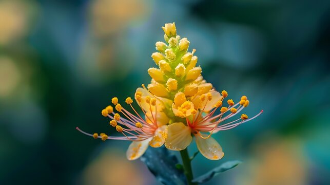 Yellow ginger flower in full bloom with a blurred background. The ginger flower is a symbol of wealth and prosperity in many cultures.