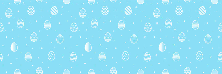 Minimalist Easter seamless pattern with simple eggs. Design of a background for invitation, card and poster. Panoramic header. Vector illustration - obrazy, fototapety, plakaty