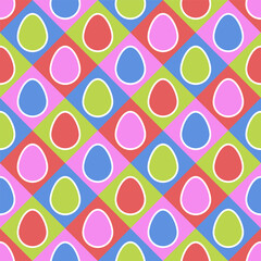 Design of Easter background. Seamless pattern with eggs and geometric shapes. Retro style.  Vector illustration
