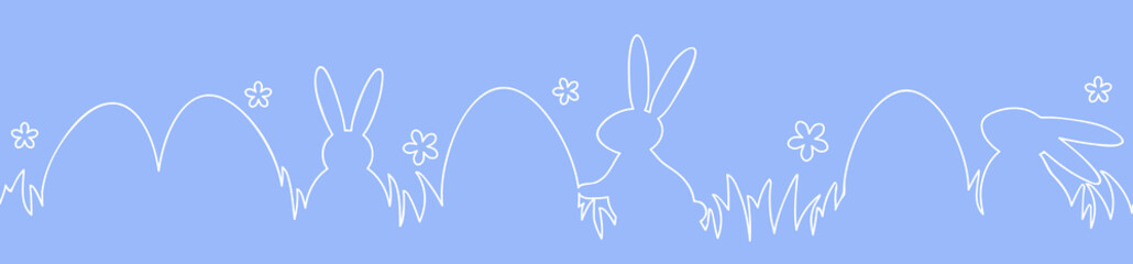 Design of a Easter decoration with eggs and rabbits. Simple banner. Vector illustration