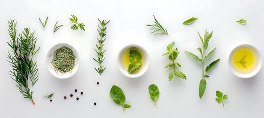 Fresh herbs and spices on white background, perfect for cooking and food lovers - obrazy, fototapety, plakaty
