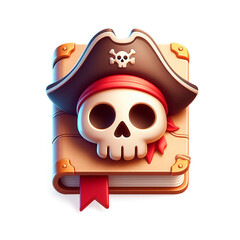 3D pirate treasure map or book illustration.
