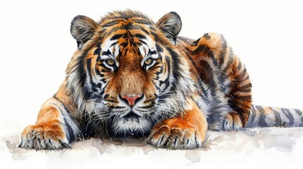 Isolated tiger on white background. Watercolor illustration.