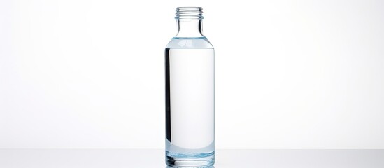 Glass bottle filled with clear water placed on a wooden table