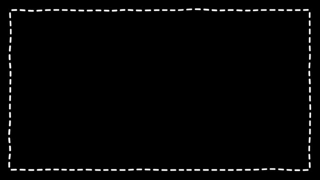 White line, dashed line and dash-dotted line frame, border animated with alpha channel. Rectangular doodle scribble element motion graphic on transparent background.