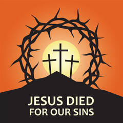 banner of jesus golgotha hill with thorn crown and crosses