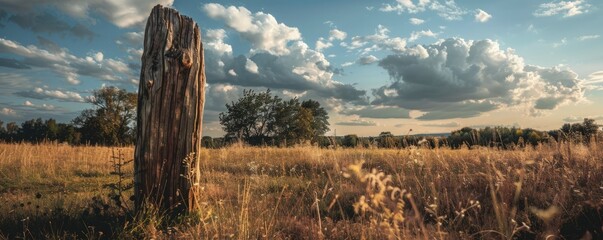 wooden totem in the field.