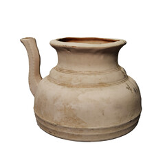 Antique clay teapot without background 3D