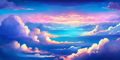 Illustration, book cover, sky with clouds | Colorful clouds landscape illustration vibrant hues...