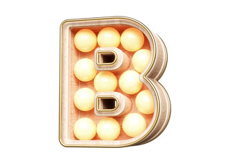 3D marquee lights typeface letter B made of wood with warm bulbs. High quality 3D rendering.