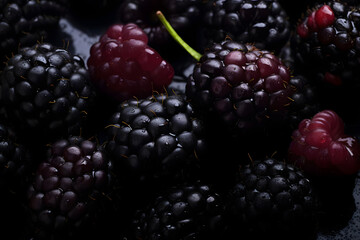 Dark, Juicy Boysenberries . Generated AI - obrazy, fototapety, plakaty