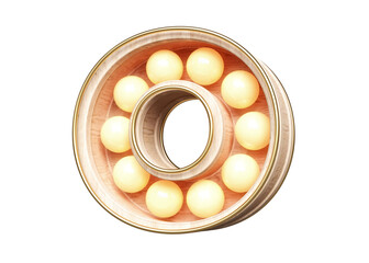 Vintage style marquee light bulb typography letter O made of wood. High quality 3D rendering.