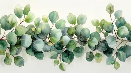 A watercolor wreath with green eucalyptus leaves and branches. The wreath is ideal for cards, wedding invitations, posters, and save-the-dates. The spring or summer flowers with space for your text - obrazy, fototapety, plakaty