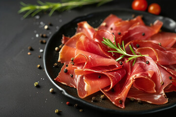 Prosciutto crudo, Italian salami, parma ham. Antipasto plate. - obrazy, fototapety, plakaty
