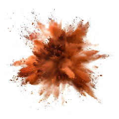 Brown color powder explosion on white background. Colored cloud