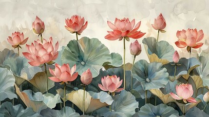 Watercolor botanical illustration with pink lotus border.