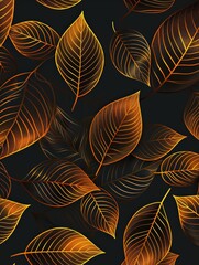 Bright golden leaves contrast sharply on a stark black background