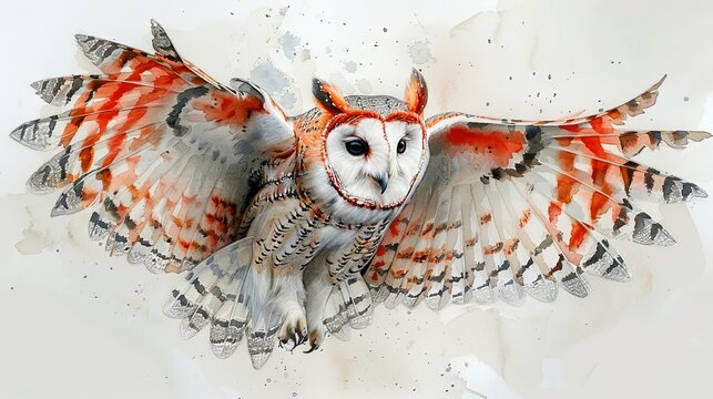 Wildlife. arctic owl. watercolor illustration. Wildlife. night hunter. Cute owl. Aquarelle illustration.