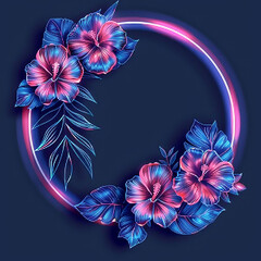 Obraz premium Night Garden Dream: Circular Frame of Neon Flowers 