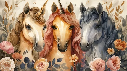 Foto op Plexiglas With cute unicorn and fairy tale, this watercolor seamless pattern is great for prints, greetings, invitations, wrapping paper, and textiles alike. © DZMITRY