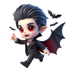 3D cute vampire isolated on white background