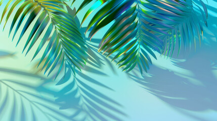 Fototapeta na wymiar Gradient Palm Frond: Surreal Blue and Green Vision 