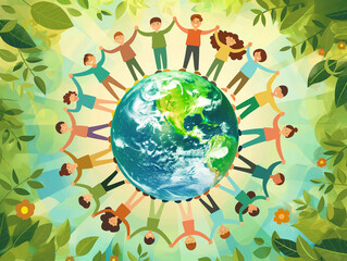 Global Unity: People Holding Hands Around the World on Earth Day.