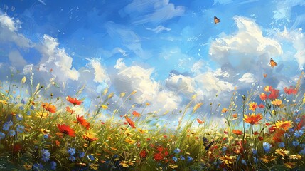 Vibrant wildflower field under a blue sky
