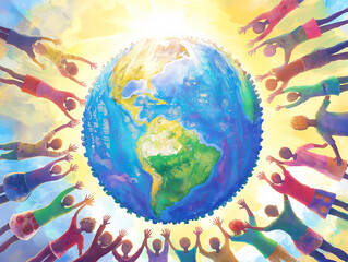 Global Unity: People Holding Hands Around the World on Earth Day. - 768222123