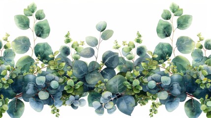 Hand painted watercolor wreath with green eucalyptus leaves and branches. Perfect for invitations, weddings or greeting cards. - obrazy, fototapety, plakaty