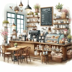 Captivating Watercolor Illustrations: Delightful Coffee Shop Scenes