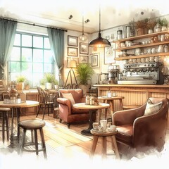 Captivating Watercolor Illustrations: Delightful Coffee Shop Scenes