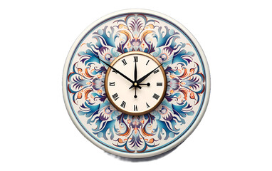 Decorative Clock with Symmetrical Floral Embellishments Isolated On Transparent Background PNG.