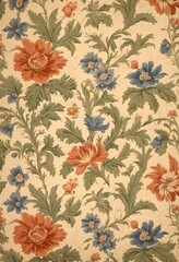 Vintage Wallpaper Floral Pattern of 18th Century	