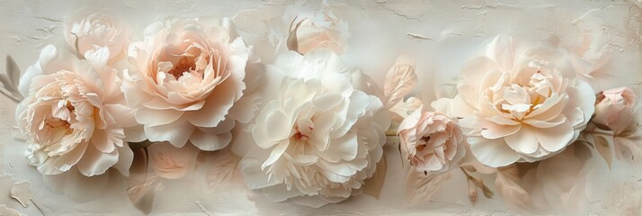 An exquisite array of peonies in full bloom, their soft petals unfurling