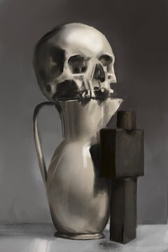 human skull in a glass