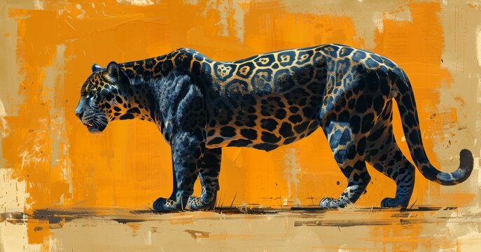 Illustration of a black jaguar in watercolor