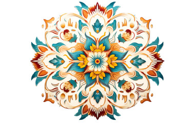 Fototapeta na wymiar Symmetrical Floral Wall Hanging Isolated On Transparent Background PNG.