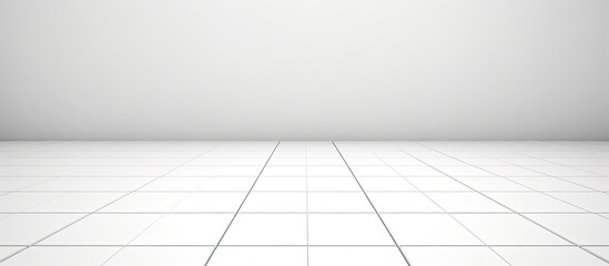 White tiled floor and a wall in close-up. The tiles are clean and bright, creating a seamless and...