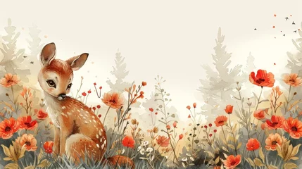 Foto auf gebürstetem Alu-Dibond Boho-Tiere A watercolor forest illustration of woodland animals for a baby template