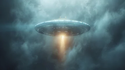 Gordijnen UFO in the dark cloudy sky © Andsx