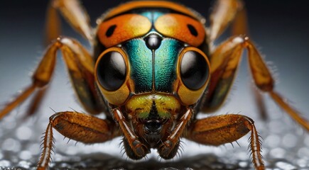 Generate an 8K close-up image of an insect showcasing intricate details such as its exoskeleton, antennae, and compound eyes. Zoom in to capture the mesmerizing textures, patterns, and colors unique t - Powered by Adobe