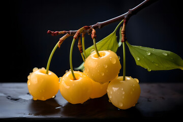 Sweet, Yellow Rainier cherries . Generated AI