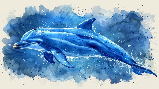 Cartoon dolphin. Watercolor illustration of marine life. Wildlife.