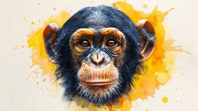 African animals. Exotic nature. Wildlife. Monkey Business. Chimpanzee watercolor illustration.