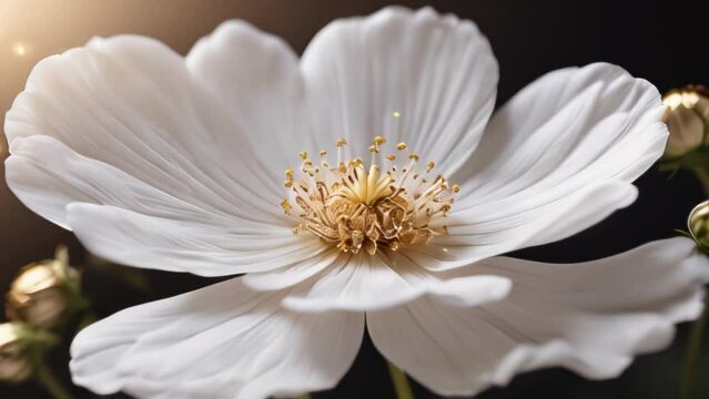 White cosmea flowers on a green background