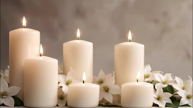 Background with white candles and flowers