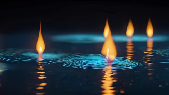 Burning candles on the background of the water
